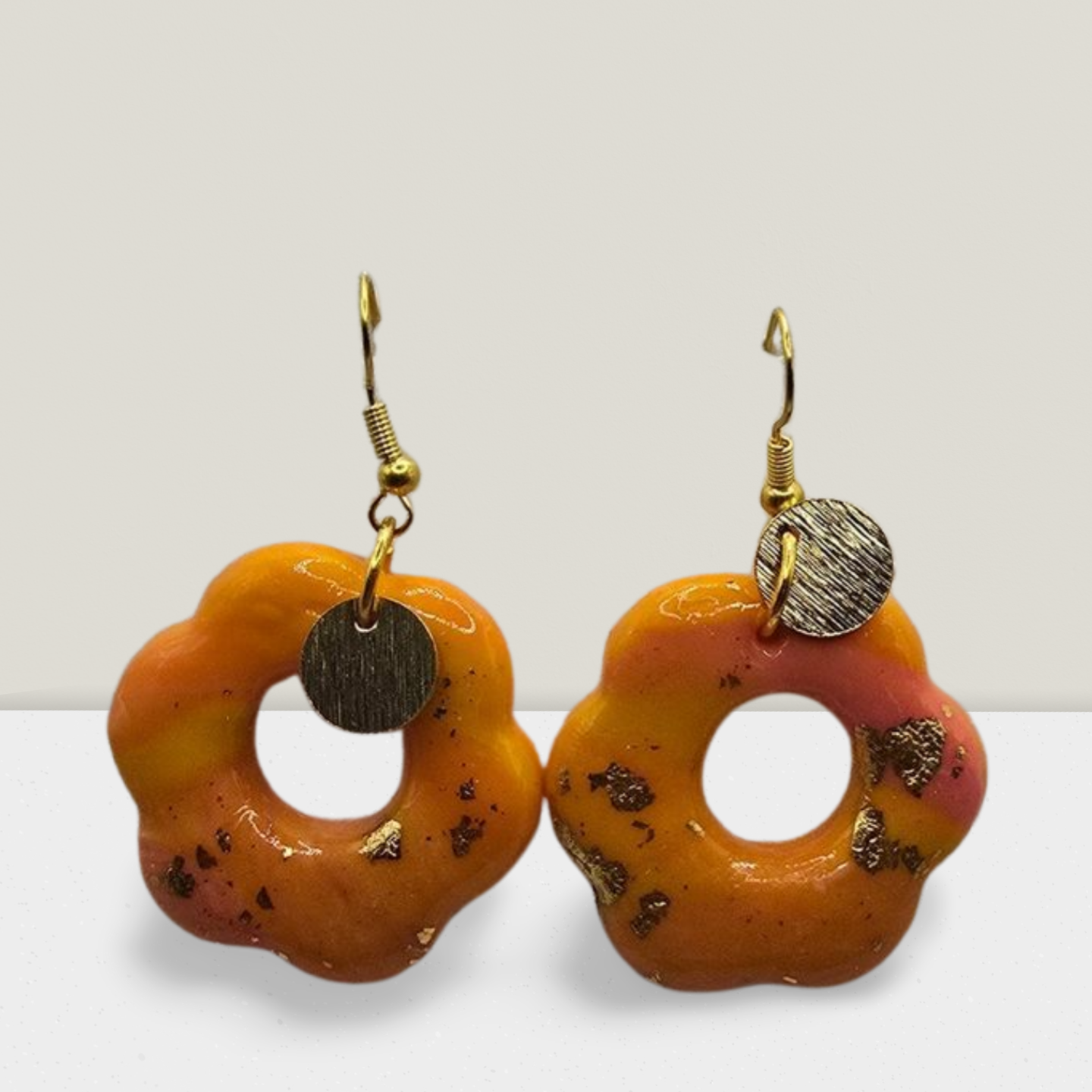 Sunset Bloom Hoop Earrings – Orange & Pink Resin with Gold Flakes