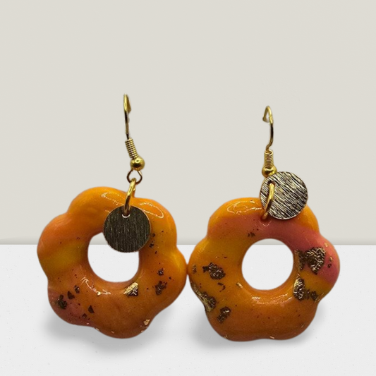 Sunset Bloom Hoop Earrings – Orange & Pink Resin with Gold Flakes