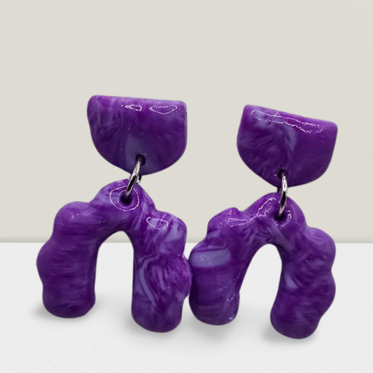 Violet Wave Arch Earrings – Marbled Purple Resin Statement Drops