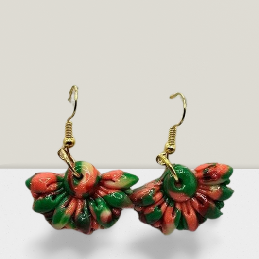 Fiesta Bloom Fan Earrings – Red & Green Swirl Resin Drops