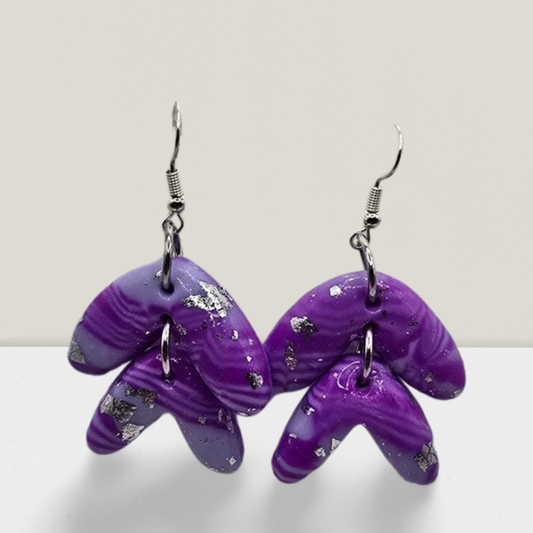 Lavender Cascade Drop Earrings – Marbled Purple Resin with Silver Flakes