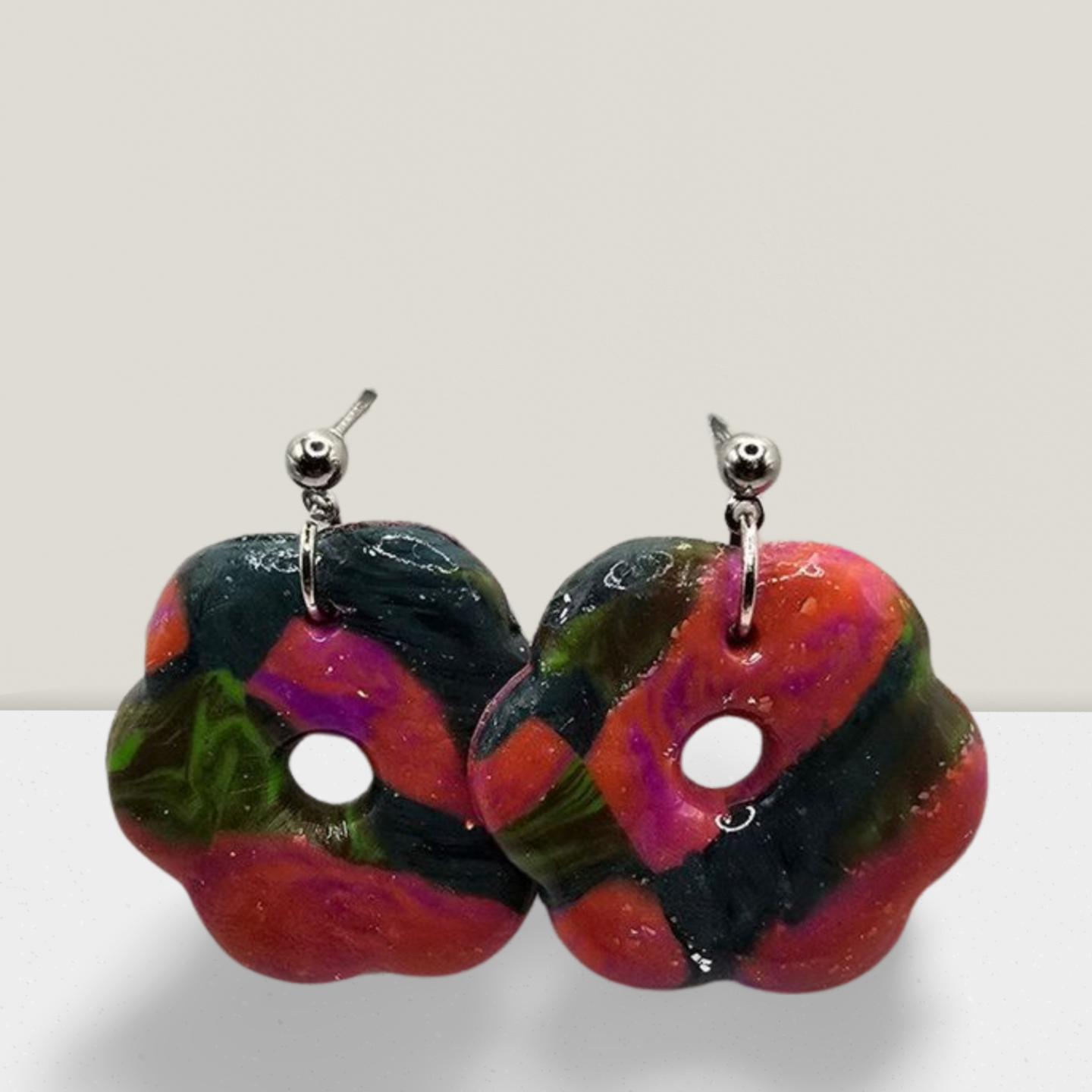 Carnival Bloom Hoop Earrings – Multicolour Swirl Resin Flower Drops