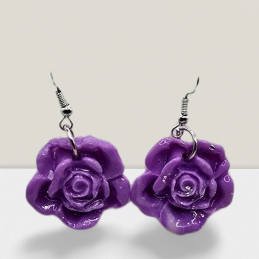 Lavender Rose Bloom Earrings – Handcrafted Floral Design with Silver Hooks