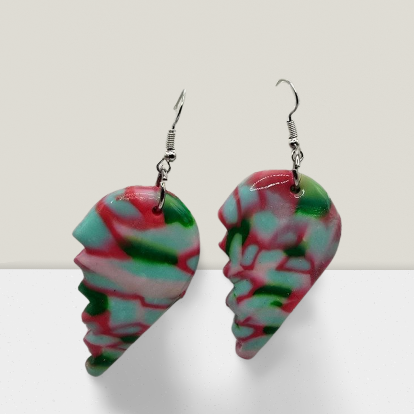 Candy Cane Swirl Earrings – Festive Red, Green & White with Silver Hooks