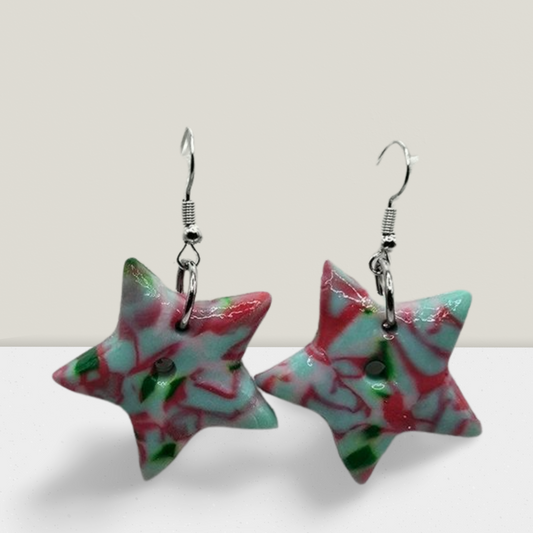 Whimsical Starburst Earrings – Pastel Swirl Resin Stars