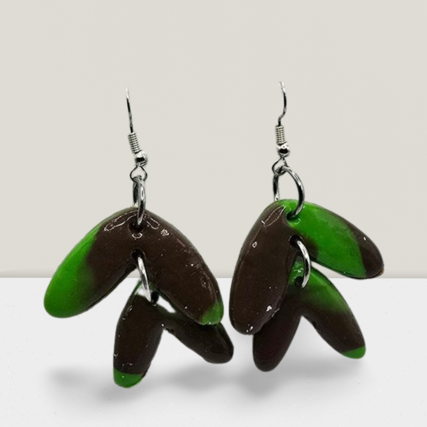 Emerald Mocha Dangle Earrings โ Bold Green & Brown Abstract Drops