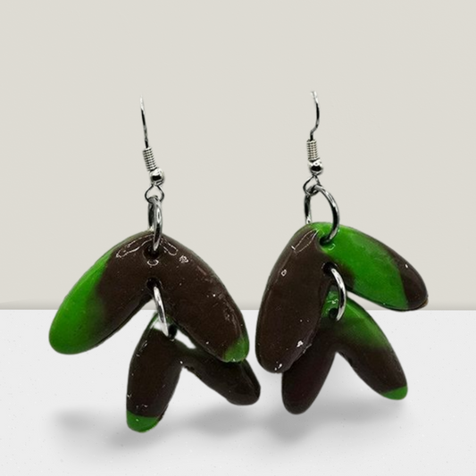 Emerald Mocha Dangle Earrings – Bold Green & Brown Abstract Drops