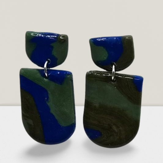 Midnight Forest Dangle Earrings – Blue & Green Marble Design