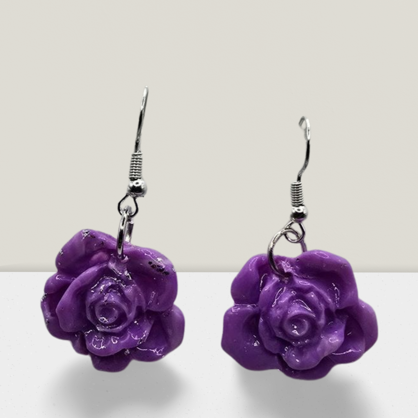 Violet Rose Bloom Earrings – Handcrafted Purple Resin Floral Drops
