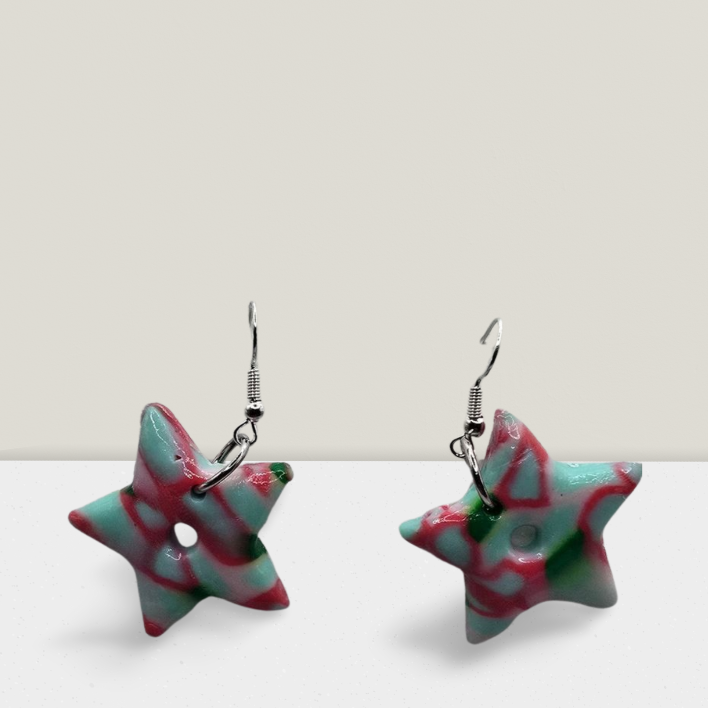 Whimsical Star Drop Earrings – Pastel Swirl in Pink, Green & Blue