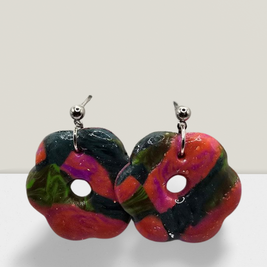 Carnival Bloom Hoop Earrings – Multicolour Swirl Resin Flower Drops