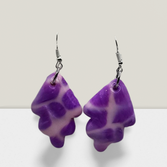 Amethyst Dream Leaf Earrings – Purple & White Marbled Resin Drops