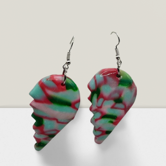 Candy Cane Swirl Earrings – Festive Red, Green & White with Silver Hooks