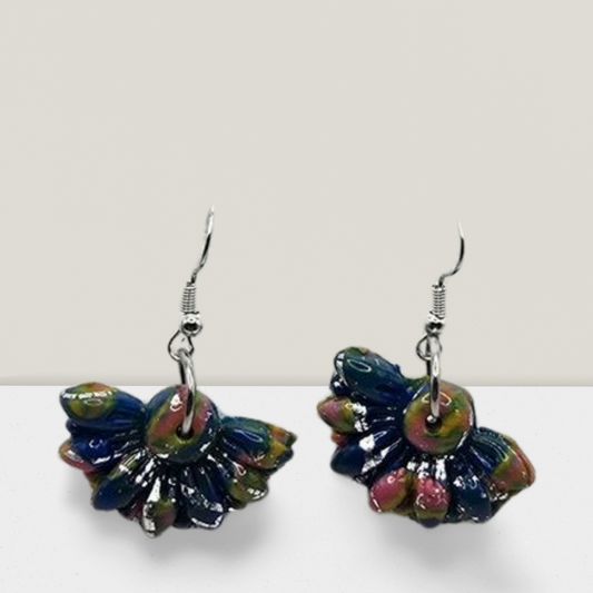 Carnival Breeze Fan Earrings – Multicolour Resin with Silver Accents
