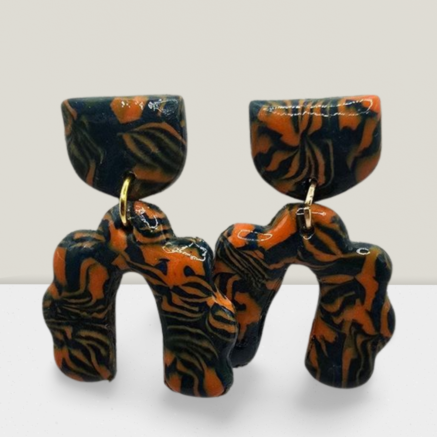 Tiger Swirl Statement Earrings – Orange & Black Abstract Dangles